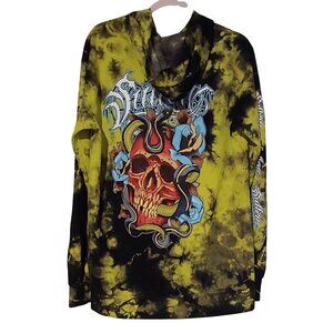 Sullen Clothing Skull Hood Sweatshirt Acid Green Streetwear Skater Tatoo Grunge